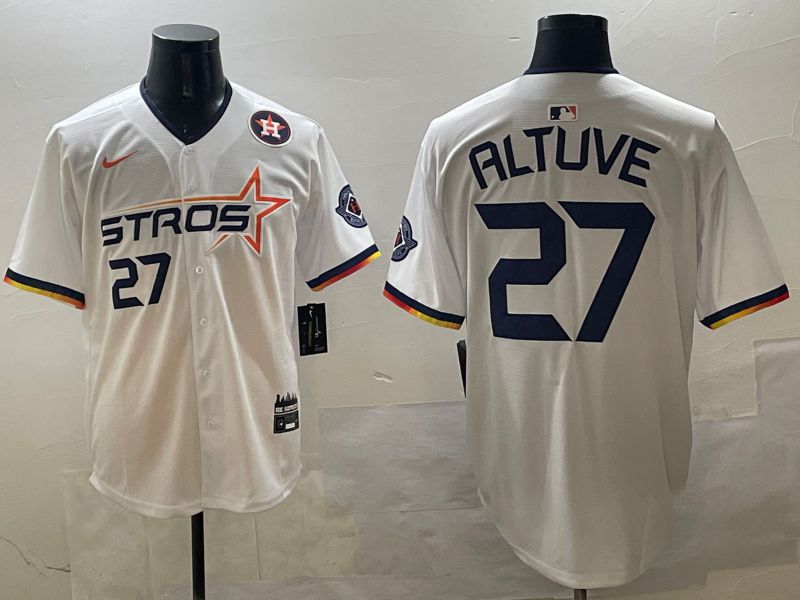 Men Houston Astros #27 Altuve White Three generations Joint Name 2025 Nike MLB Jersey style 4->milwaukee brewers->MLB Jersey